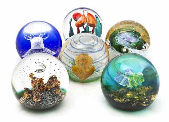 Appraisal: Six Caithness Glass Paperweights each of spherical form including Moon