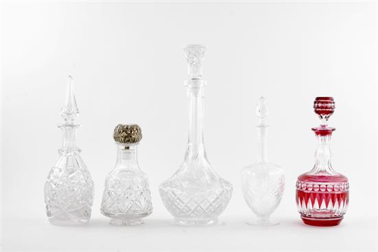 Appraisal: Cut-crystal decanters elongated form H ruby cut-to-clear H squat bottle