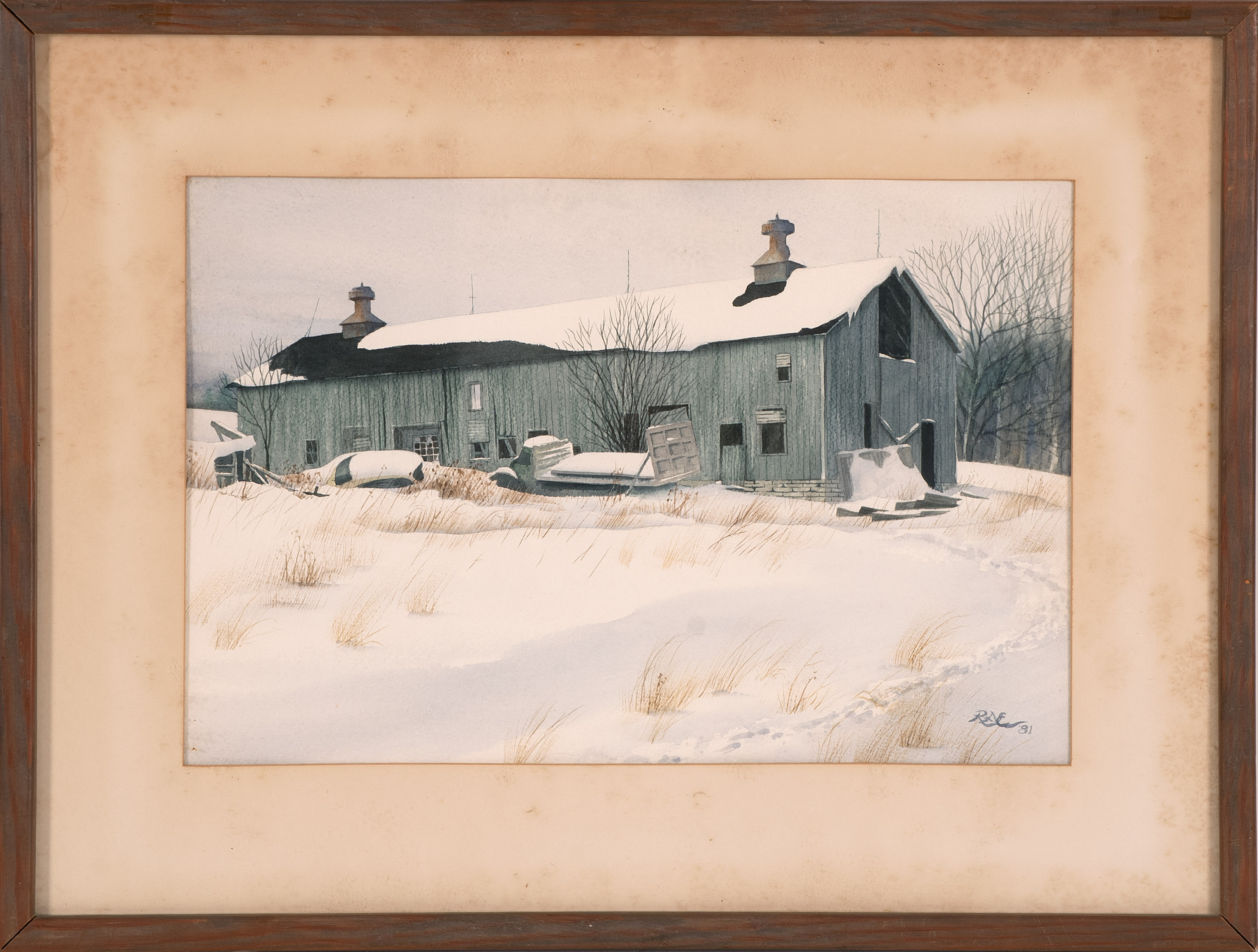 Appraisal: FRAMED WATERCOLOR RICHARD ENGLISH New York Contemporary A barn in