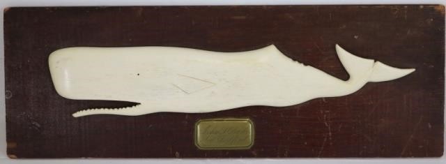 Appraisal: CARVED WHALEBONE PLAQUE TH C SIGNED JOHNL BARKER NEW BEDFORD