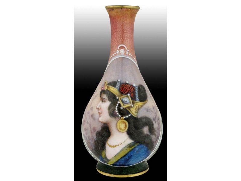 Appraisal: Enamel on Copper Vase Featuring A Lady Description '' Condition