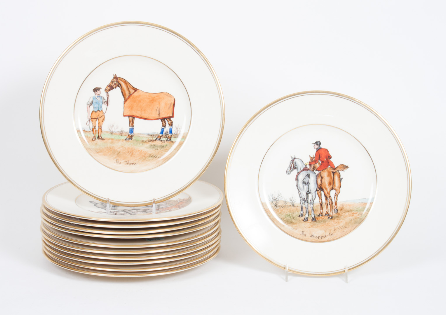 Appraisal: Set of equestrian decorated china plates each plate painted with