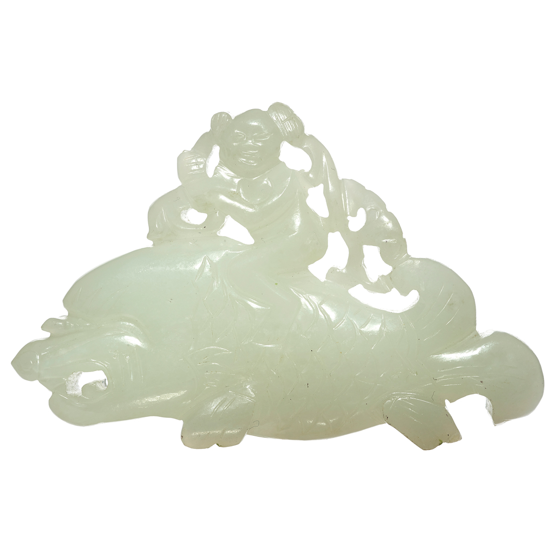 Appraisal: CHINESE WHITE JADE 'DRAGON FISH' PENDANT Chinese white jade 'dragon