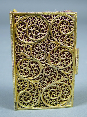 Appraisal: A silver gilt open filigree pierced needle case of rectangular