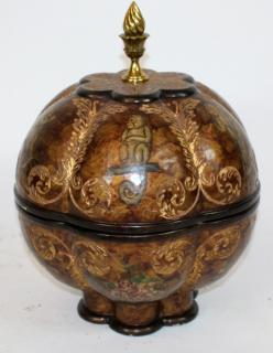 Appraisal: Maitland Smith spherical lidded box with painted monkey motif h