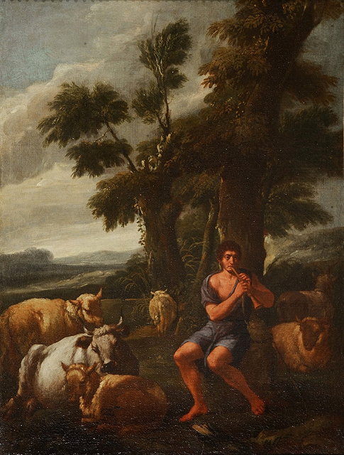 Appraisal: CIRCLE OF PIERRE FRANCESCO MOLA - A shepherd boy playing