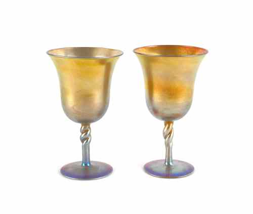 Appraisal: Two Durand gold iridescent goblets signed on base h