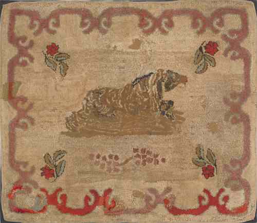 Appraisal: American hooked rug with tiger early th c x