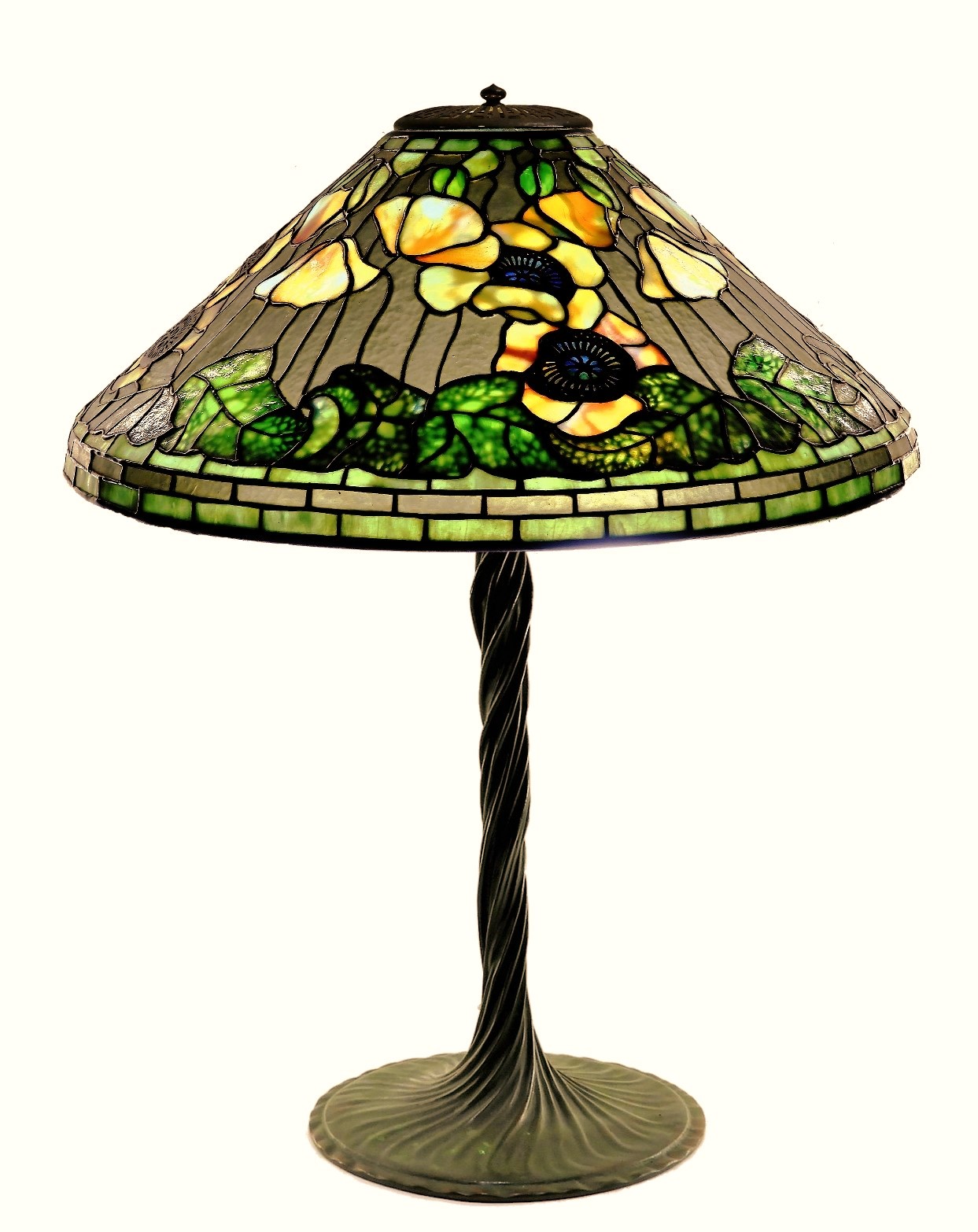 Appraisal: TIFFANY STUDIOS POPPY TWISTED VINE TABLE LAMP New York C