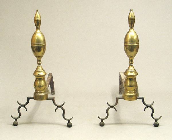 Appraisal: A pair of Federal brass and iron lemon top andirons