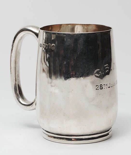 Appraisal: A VICTORIAN SILVER CHRISTENING MUG of plain form with a