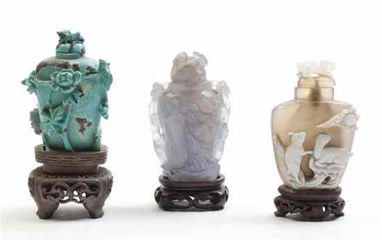 Appraisal: Two Foliate Relief Carved Bottles one of turquoise colored stone