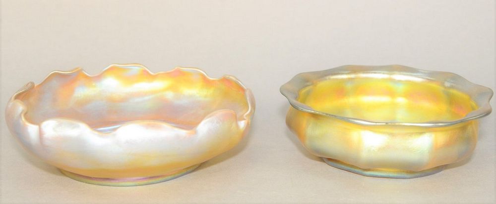 Appraisal: Two Louis Comfort Tiffany Favrile Glass Bowls gold iridescent having