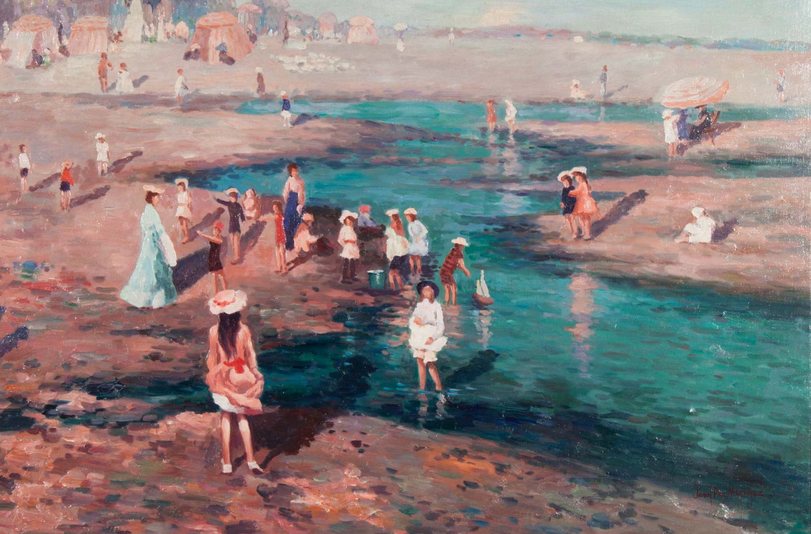 Appraisal: John Paul Martinez Beach Scene oil on canvas American th