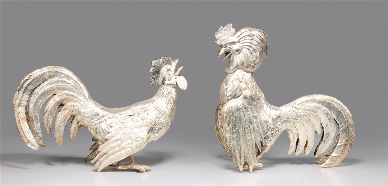 Appraisal: Pair of Spanish silver fighting roosters each with punched hallmarks