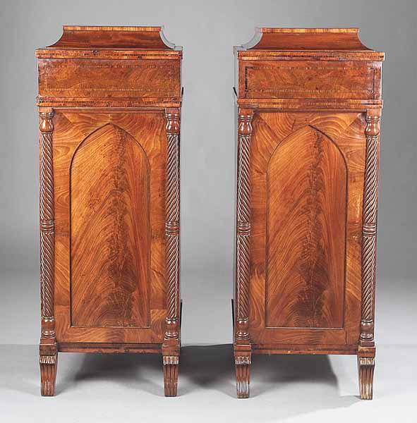 Appraisal: A Pair of Late Regency Inlaid Mahogany Pedestal Cabinets c