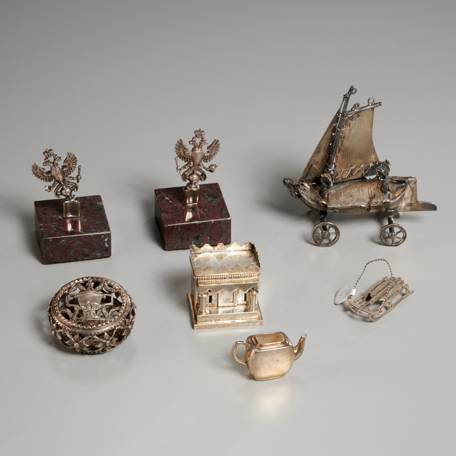 Appraisal: EUROPEAN RUSSIAN SILVER NOVELTY MINIATURES th th c pieces incl