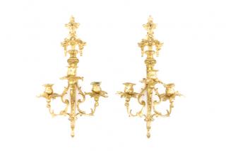 Appraisal: Pair Neoclassical Style Gilt Bronze Wall Sconces Continental mid th