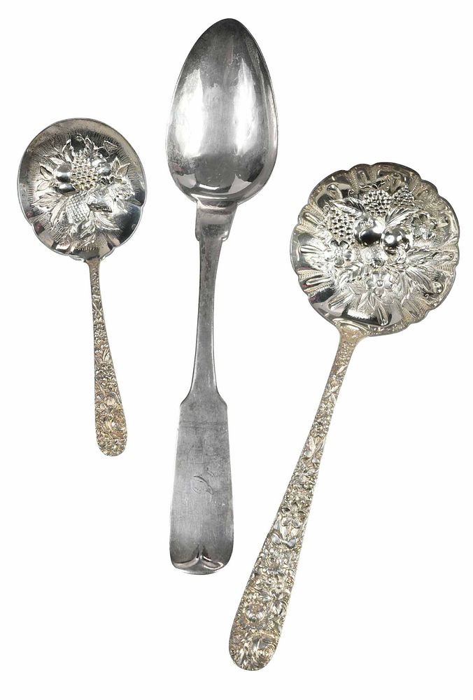 Appraisal: Three Pieces Silver Flatware including two Kirk Repousse berry spoons