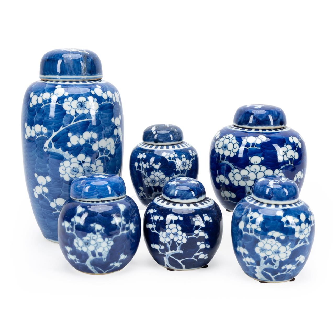 Appraisal: SIX CHINESE BLUE AND WHITE LIDDED GINGER JARS Six Chinese