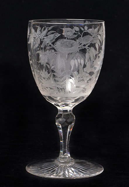 Appraisal: A LARGE VICTORIAN STOURBRIDGE CUT GLASS CRYSTAL WINE GLASS engraved