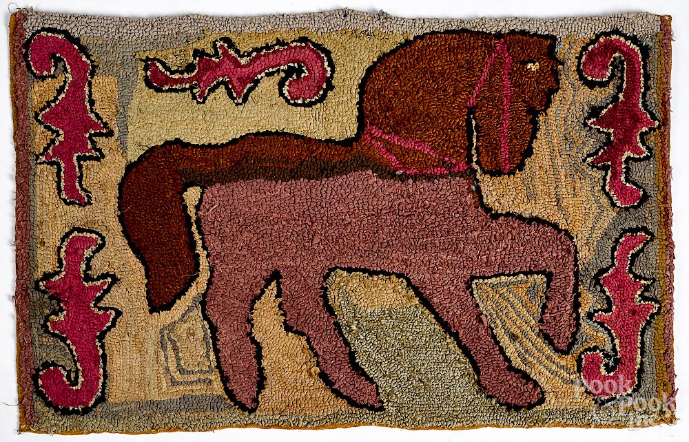 Appraisal: American hooked rug with horse late th c American hooked