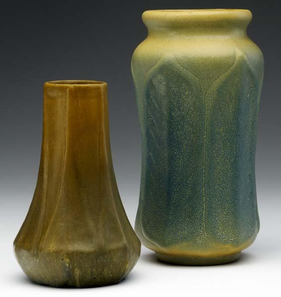 Appraisal: VAN BRIGGLE Two vases one with tall pointed leaves covered