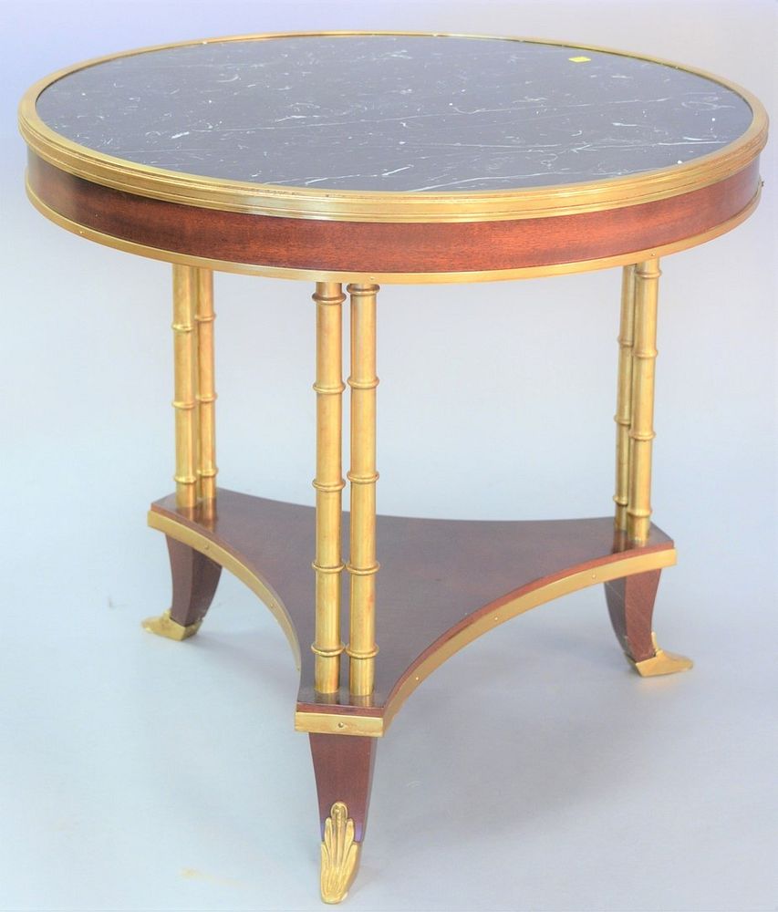 Appraisal: Marble top center table having faux bamboo base ht dia