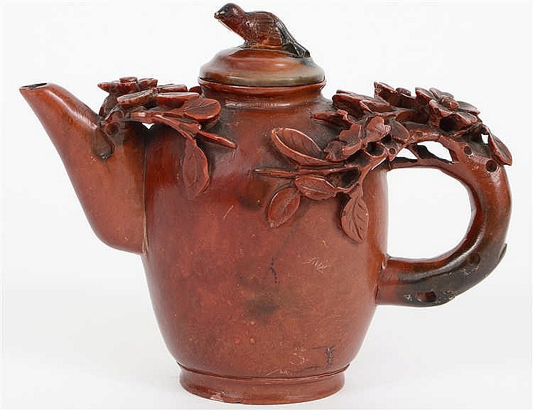 Appraisal: CHINESE CARVED SOAPSTONE TEAPOT AND COVERChing Dynasty Late th th