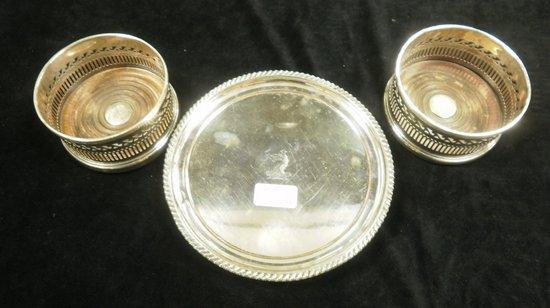 Appraisal: A Sheffield plate card waiter with gadroon rim on ball