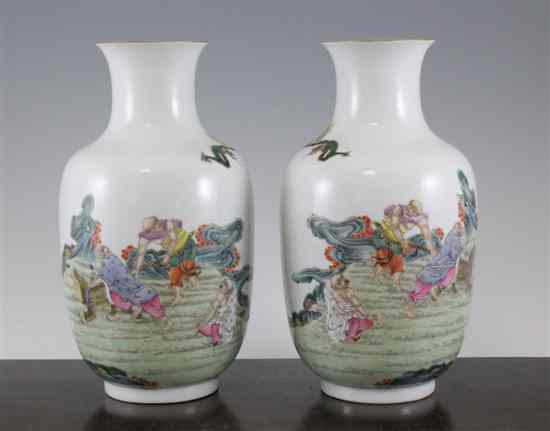 Appraisal: A pair of Chinese famille rose ovoid vases Qianlong seal