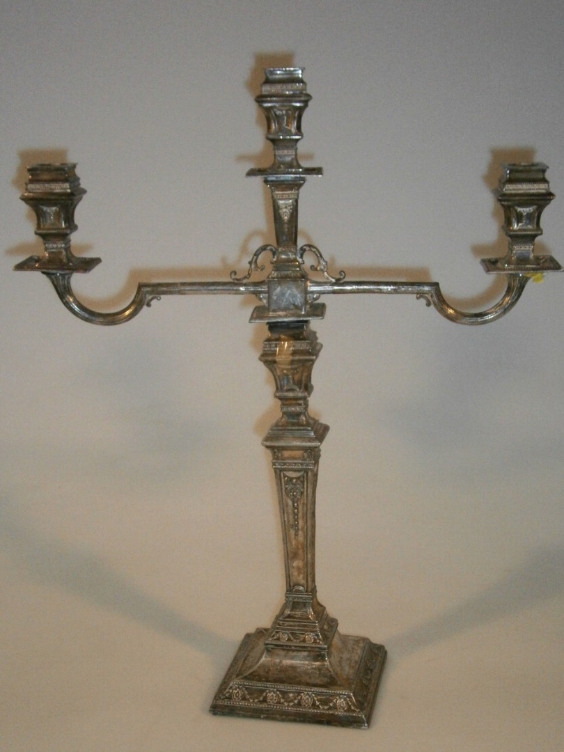 Appraisal: A thC silver plated candelabra in neo-classical style with three