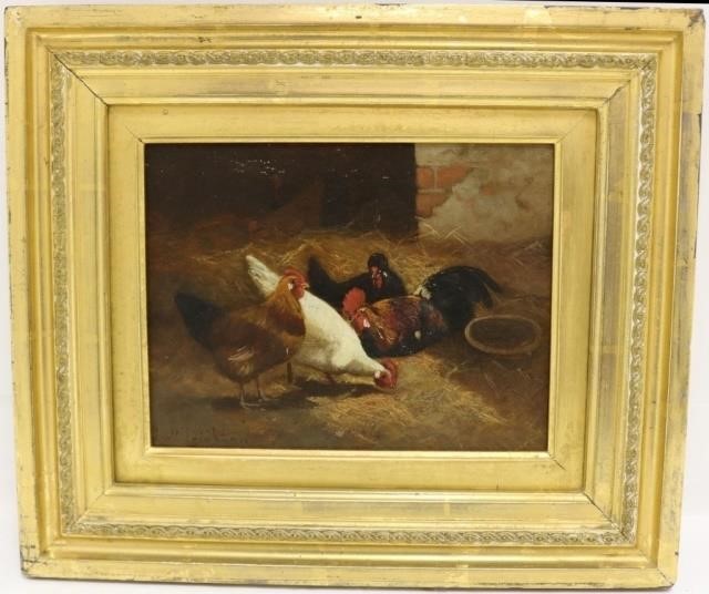 Appraisal: SCOTT LEIGHTON - MA ME OIL PAINTINGON CANVAS DEPICTING CHICKENS