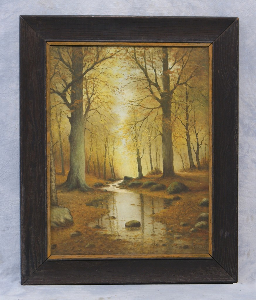 Appraisal: Huerhaaf th c oil on masonite Forest Stream in the