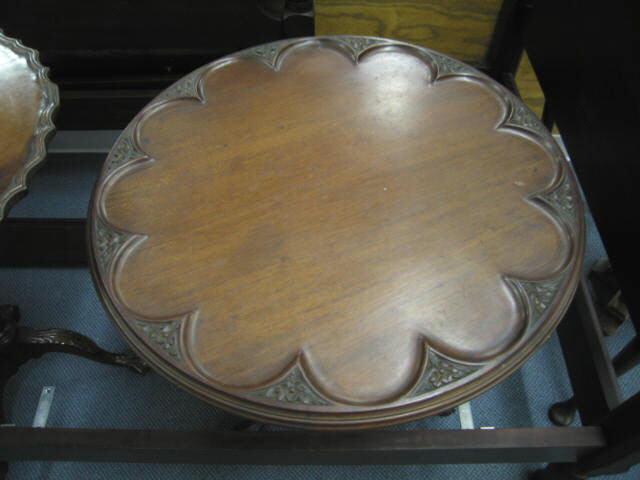 Appraisal: Carved Mahogany Round Tilt-Top Table diameter tall tri-footed