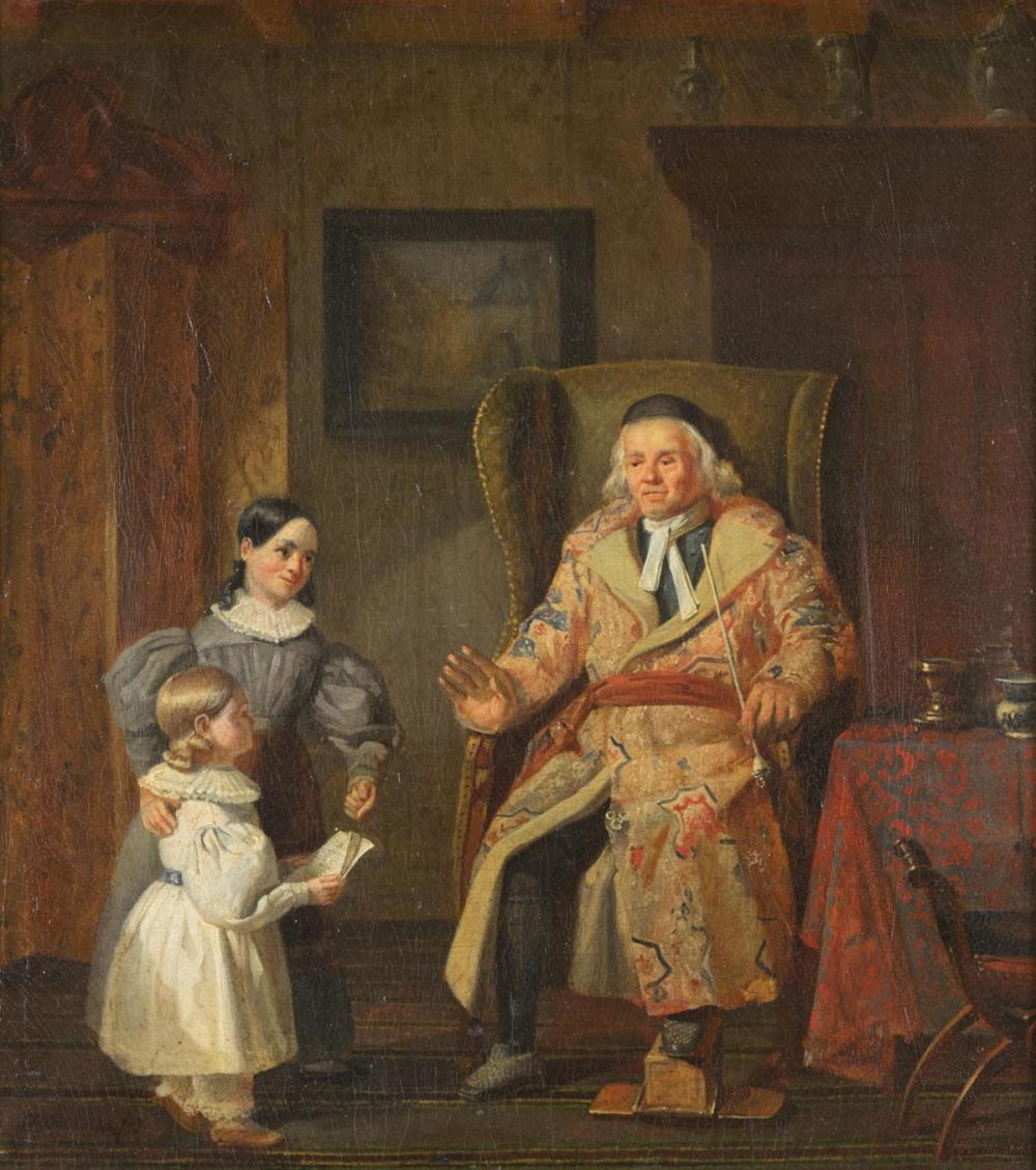 Appraisal: TH CENTURY OIL ON CANVAS interior scene with two children