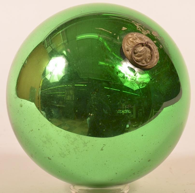 Appraisal: Green Blown Glass Ball Form German Kugel Antique Green Blown