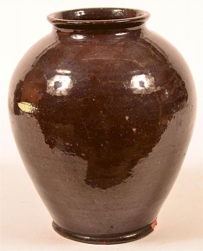 Appraisal: Glazed Redware Pottery Large Storage Jar th Century Glazed Redware