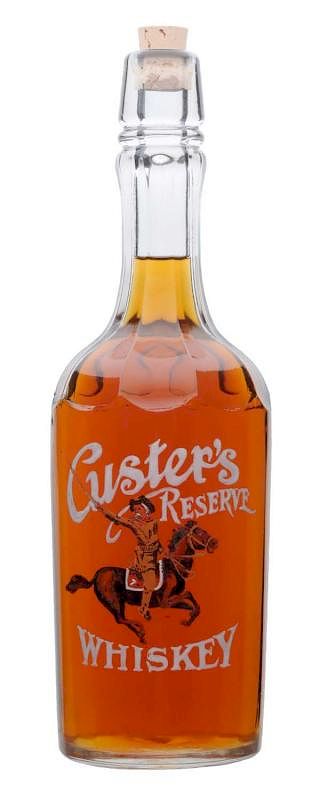 Appraisal: Custer's Reserve Whiskey Back Bar Bottle Extremely rare Enameled lettering