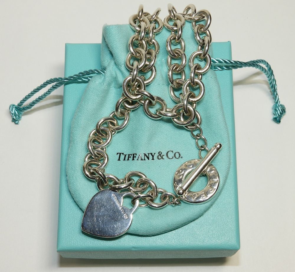 Appraisal: Tiffany Co Sterling Heart Tag Toggle Necklace Tiffany Co United