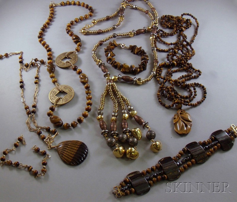 Appraisal: Small Group of Assorted Tiger's-eye Quartz Jewelry and a Costume