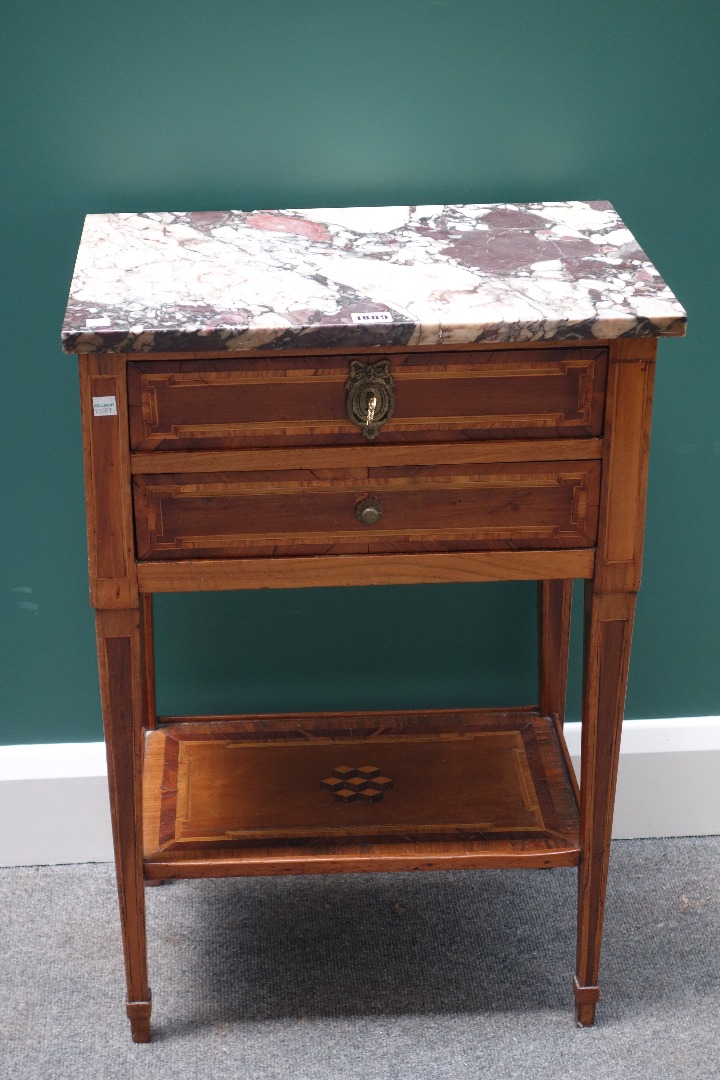 Appraisal: A th century French side table with rectangular marble top