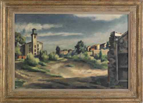 Appraisal: Giovanni Martino American - oil on canvas landscape town scene