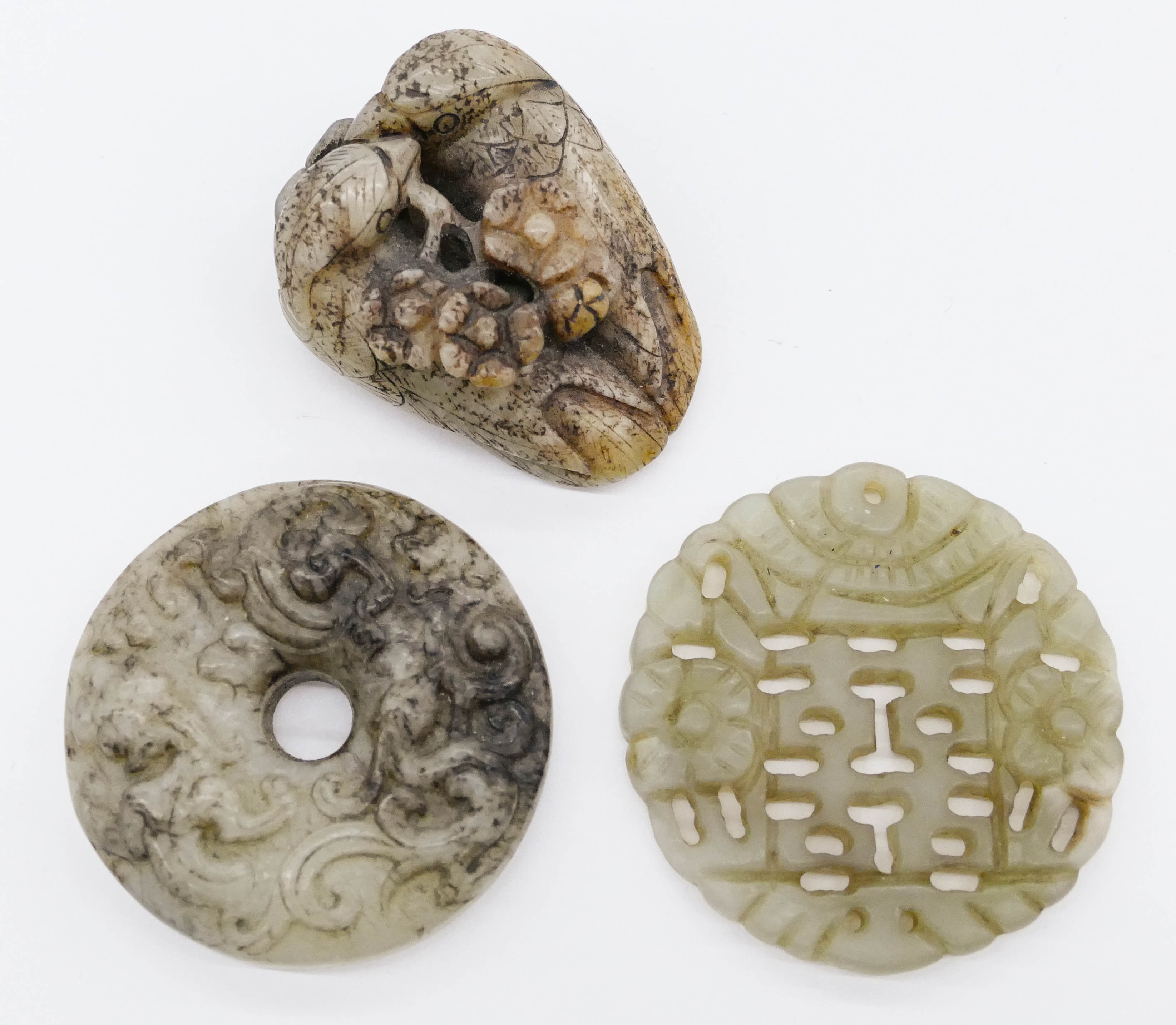 Appraisal: pc Chinese Qing Jade Carvings '' Includes a pierced double