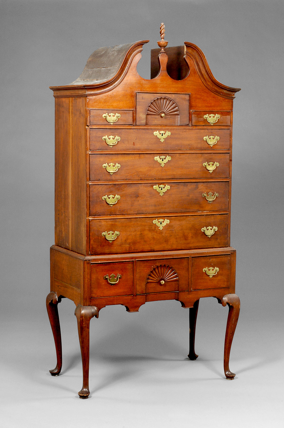 Appraisal: NEW ENGLAND QUEEN ANNE WALNUT BONNET TOP HIGHBOY The molded