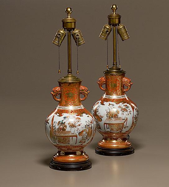 Appraisal: JAPANESE KUTANI VASE LAMPS mid- th century A pair of