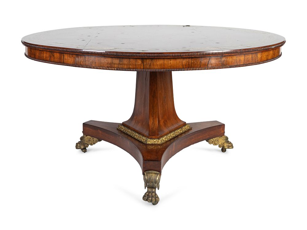 Appraisal: A Regency Bronze-Mounted and Brass-Inlaid Rosewood Center Table Height x