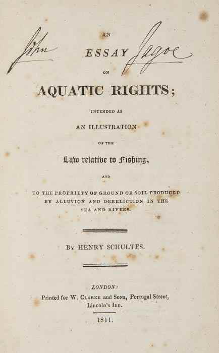 Appraisal: Schultes Henry An Essay on Aquatic Rights Intended as an