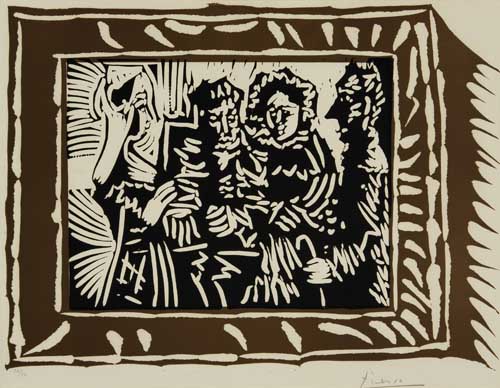 Appraisal: PABLO PICASSO Sc ne Familiale Color linoleum cut x mm