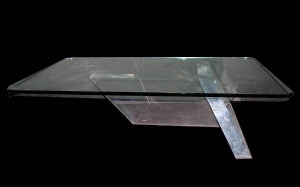 Appraisal: A lucite and glass topped coffee table signed Jeffery Biggre